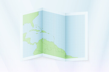 Antigua and Barbuda map, folded paper with Antigua and Barbuda map.