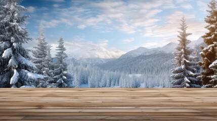 podium with a winter landscape background