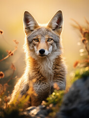 Fototapeta premium Coyote in its Natural Habitat, Wildlife Photography, Generative AI