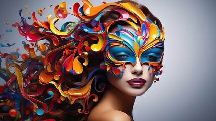A striking colorful and artistic mask set against a white background. This image is part of a marketing campaign designed to capture attention in the competitive world of fashion, generative ai - obrazy, fototapety, plakaty