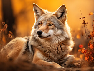 Fototapeta premium Coyote in its Natural Habitat, Wildlife Photography, Generative AI