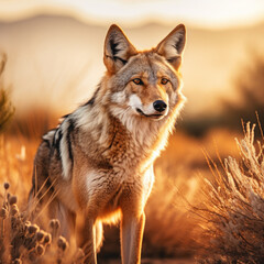Obraz premium Coyote in its Natural Habitat, Wildlife Photography, Generative AI
