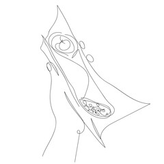 Sicilian cannolo in the hand. Black and white line drawing. Line art, continuous line, sketch. Minimalistic modern print design. Italian pastry, sweet dessert. Traditional local food