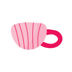 Obraz premium Pink doodle lines coffee cup isolated illustration. Viva magenta pink classic cup.