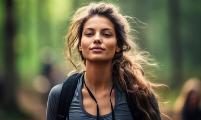 Fit and Healthy Young Woman Running in the Forest, Exhilarating Outdoor Workout