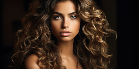 Fototapeta premium Elegance and Beauty: Vogue-Style Portrait of a Woman with Curly Hair