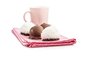 Sweet coconut dessert isolated on white background.
