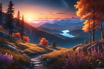 beautiful natural landscape painting generative ai