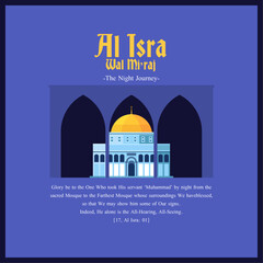 flat feed design of isra mi'raj celebrations with al aqsa mosque - obrazy, fototapety, plakaty