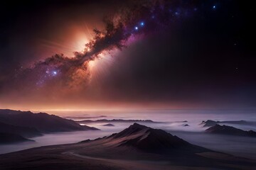 nebula galaxy over mountains