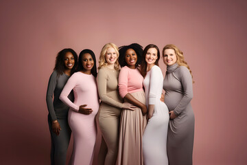 Diverse group of happy pregnant women