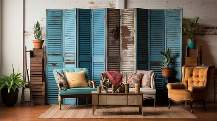 Classic House with Old Wooden Shutters in a Living Room