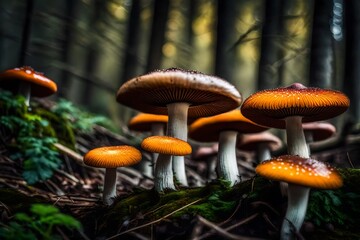 Mushrooms in Soft Blur the Woodland Wonders