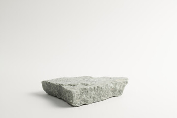 Gray flat textured stone pedestal on white background, template for mock-up, banner. Minimal...