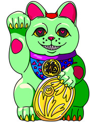 緑招き猫（Green beckoning cat）(PNG)