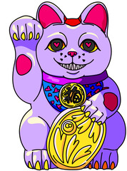 紫招き猫（purple beckoning cat）(PNG)