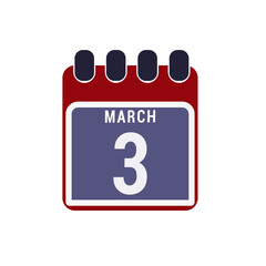 Calendar displaying page of the day 3 (third) of the March - Day 3 of the month. Illustration
