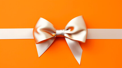 Gift orange ribbon and bow on orange background.