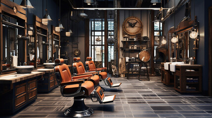 Vintage Barbershop with Elegant Interior - obrazy, fototapety, plakaty