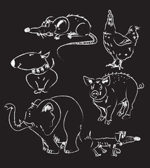 Grupa ręcznie rysowanych zwierząt