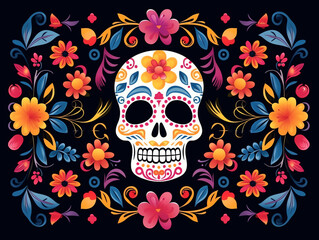 Colorful Dia de los muertos celebration, mexican holiday Day of Dead, skull ornaments