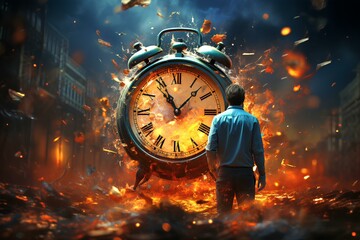 Concept of passing away, time past. Old clocks symbolize the transience of time. Time is burning. Generative AI 