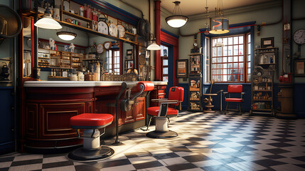 Vintage Barber Shop Interior Decoration of 1950s or 1980s