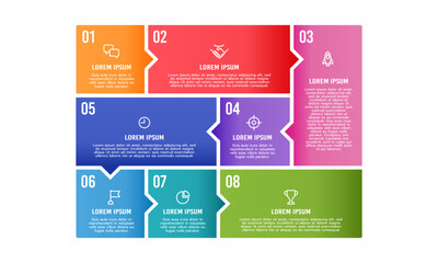 Infographic poster or brochure, 8 processes business to success. Vector illustration.