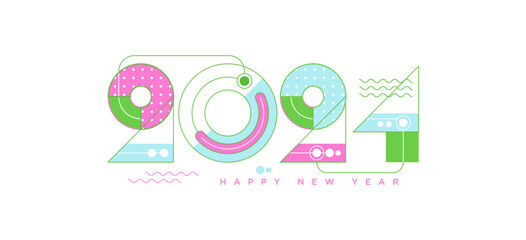 New year 2024 colorful flat design, perfect for magazine, social media post, banner or poster