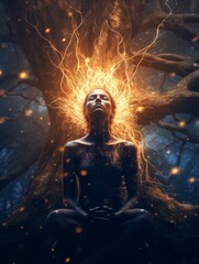 Fototapeta na wymiar Woman Meditating With Glowing Light