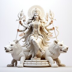 Goddess Durga idol for Durga Puja 2023, white background, Dussehra 2023, Indian Hindu religious festival