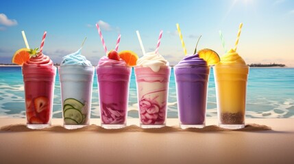 Delicious Overflowing Smoothie: Beautiful Beach Theme