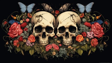 Beautiful Detailed Gothic: Skulls, Spiders, and Flowers