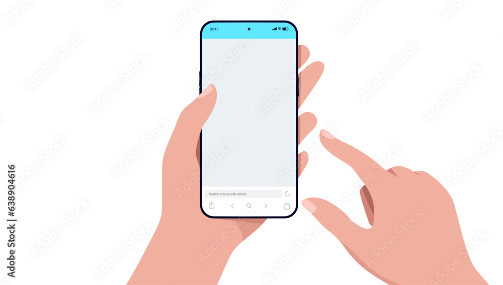 Leinwandbilder phone in hand template - vector illustration of smartphone screen with empty browser and finger touc