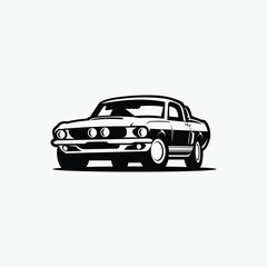 American Muscle Car Silhouette Monochrome Vector Art Silhouette Isolated in White Background