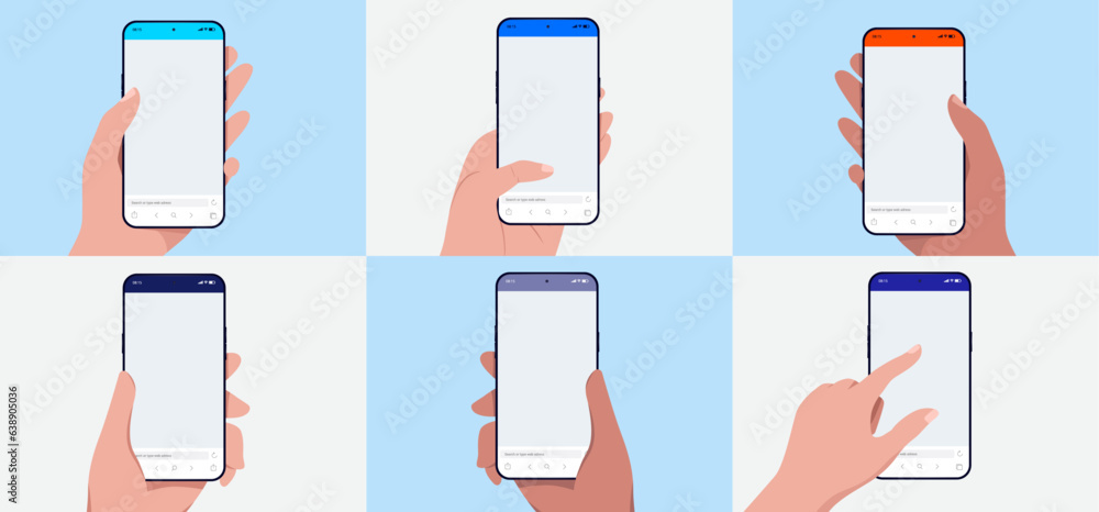 Leinwandbilder mobile phone in hand mockups - vector templates of various smartphones with blank screen in use by d