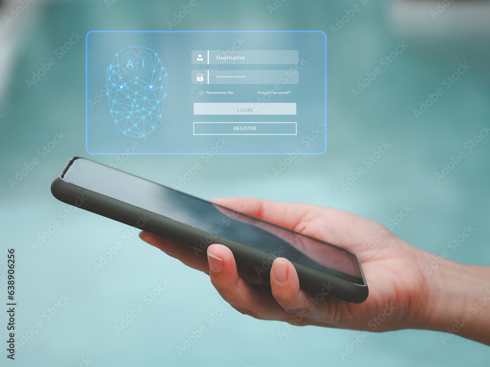 Aufkleber login security scan your face and username, password on your smartphone to access your personal info