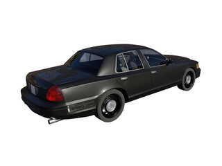Black passenger car side rear view isolated 3d render