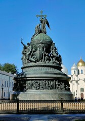 Russia, Novgorod region, Veliky Novgorod – 07.08.2023. The Millennium of Russia monument on the territory of the Novgorod Kremlin