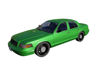 Green passenger car side front view isolated 3d render
