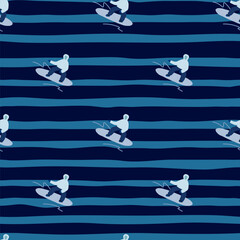 Snowboarders on the slope. Winter sports seamless pattern.