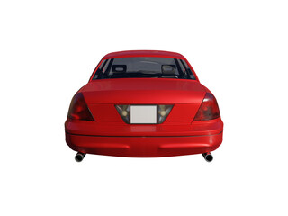 Red car rear view isolated. 3d render