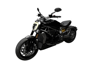 Modern black sports motorcycle side front view isolated 3d render