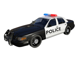 Police car side front view isolated