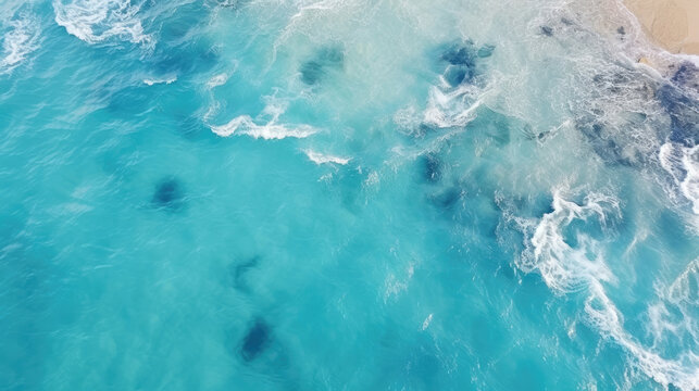 Coast as a background from top view. Turquoise water background from top view. Summer seascape from air