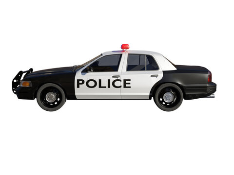 Police car side view isolated 3d render