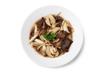 Three Mushrooms in Oyster Sauce, top view