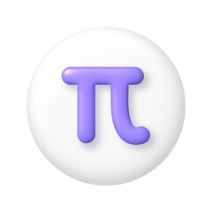 Math 3D icon. Purple Pi sign on white round button. 3d png realistic design element. - obrazy, fototapety, plakaty