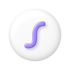 Math 3D icon. Purple function sign on white round button. 3d png realistic design element.