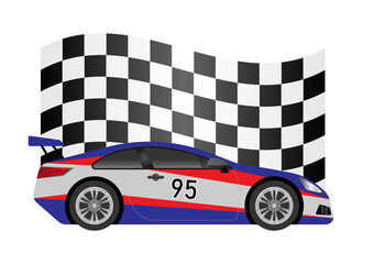 Racing Car or Sports Car. Racing Checkered Flag Background. Car Racing Concept. Vector Illustration. Vector Illustration.